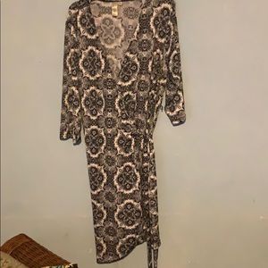 Plus size black and white wrap dress
